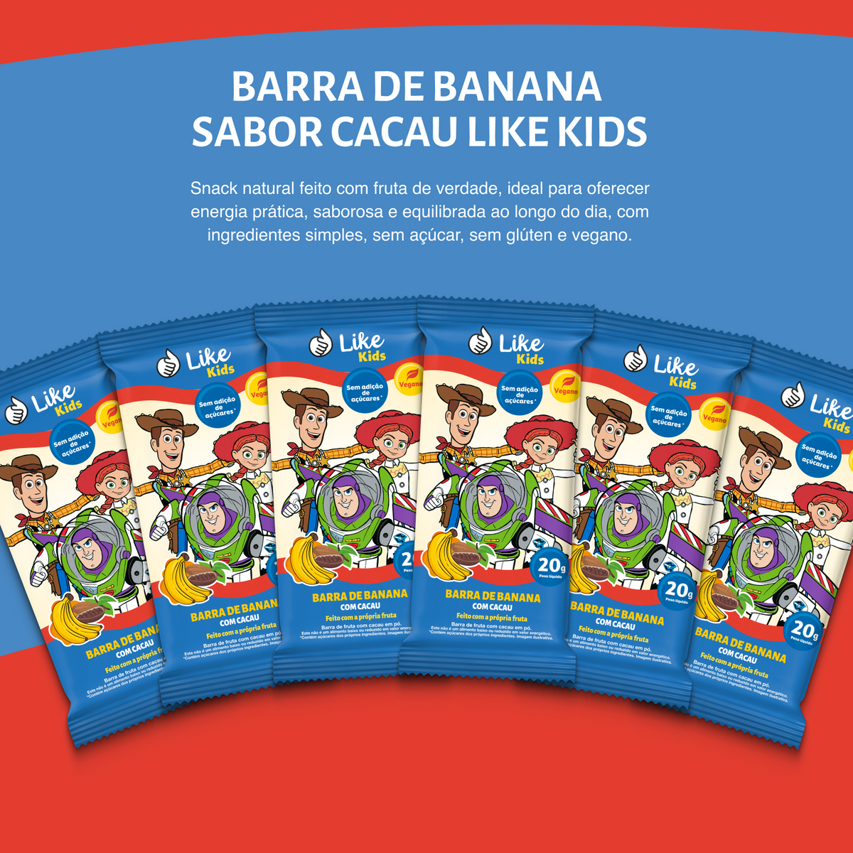 Barrinha de Banana 20g Sem Açúcar Sabor Cacau 6un - Like Kids