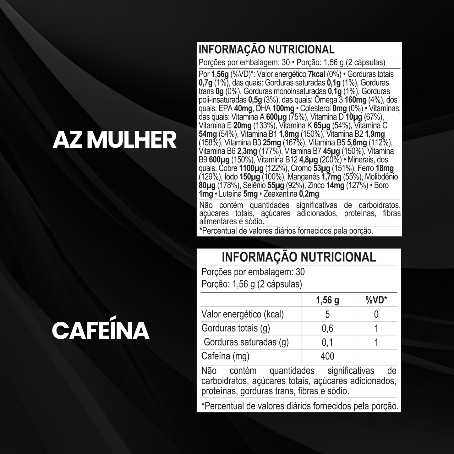 Kit Cafeína 400g 60 Cáps + AZ Mulher 60 Cáps
