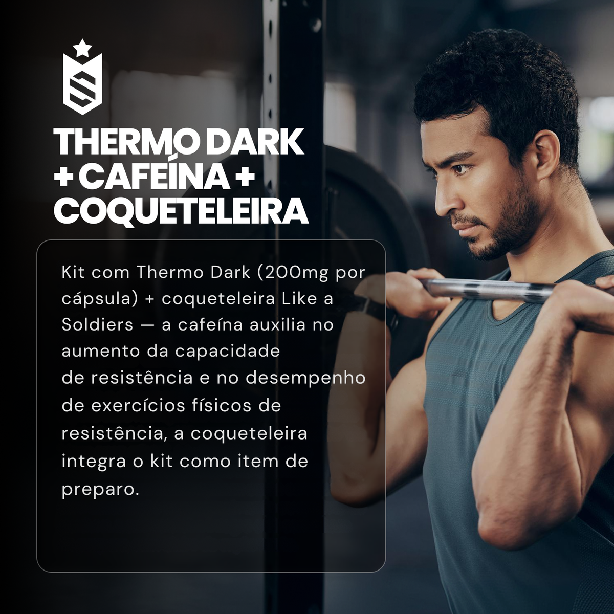 Kit Thermo Dark 200mg Cafeína 60 Cáps + Coqueteleira Slim Like a Soldier 600ml