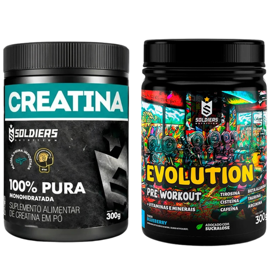 Kit Creatina Monohidrata Pote 300g + Pré Treino Evolution 300g