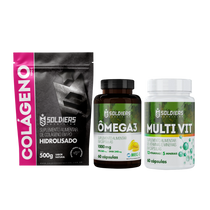Kit Colágeno 500g + Ômega 3 60 Cáps + Multivitaminico 60 Cáps