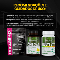 Kit Colágeno 500g + Ômega 3 60 Cáps + Multivitaminico 60 Cáps