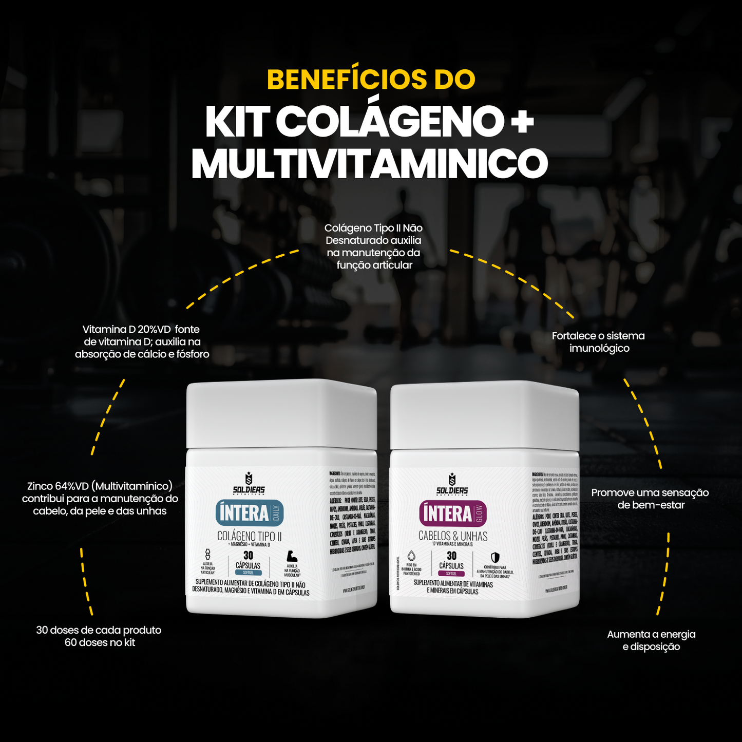Kit Colágeno Tipo II 30 Cáps  + Multivitamínico Cabelos e Unhas 30 Cáps