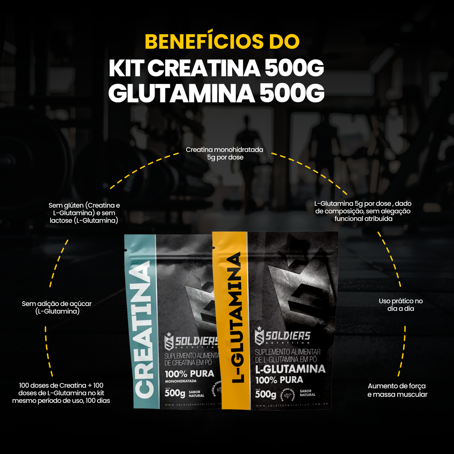 Kit Creatina Monohidratada 500g + L-Glutamina 500g