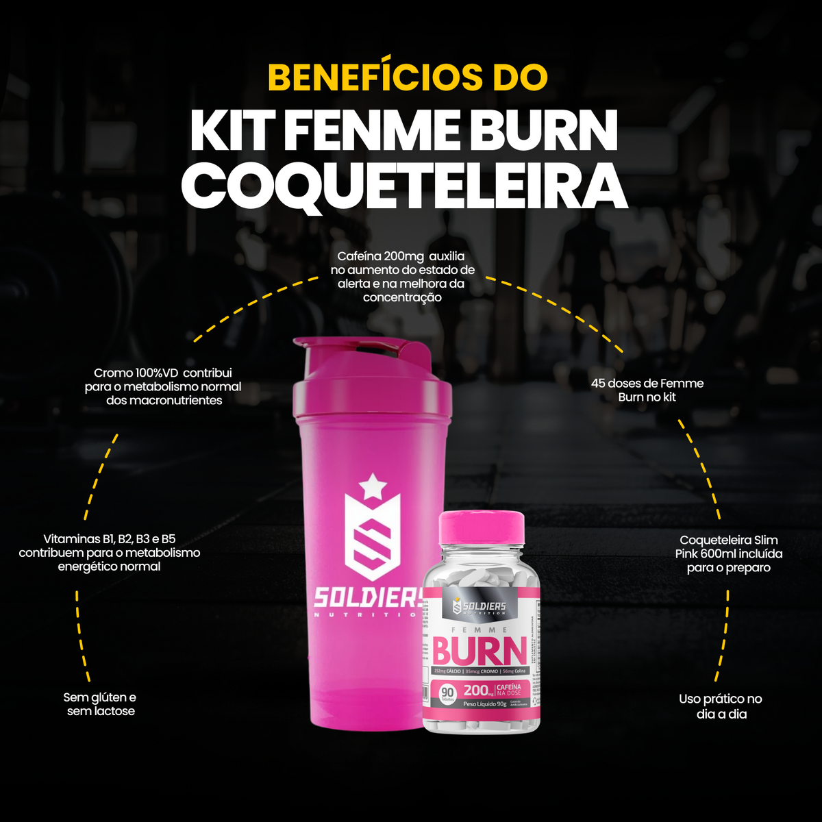 Kit Femme Burn 90 Tabletes + Coqueteleira Slim Pink 600ml