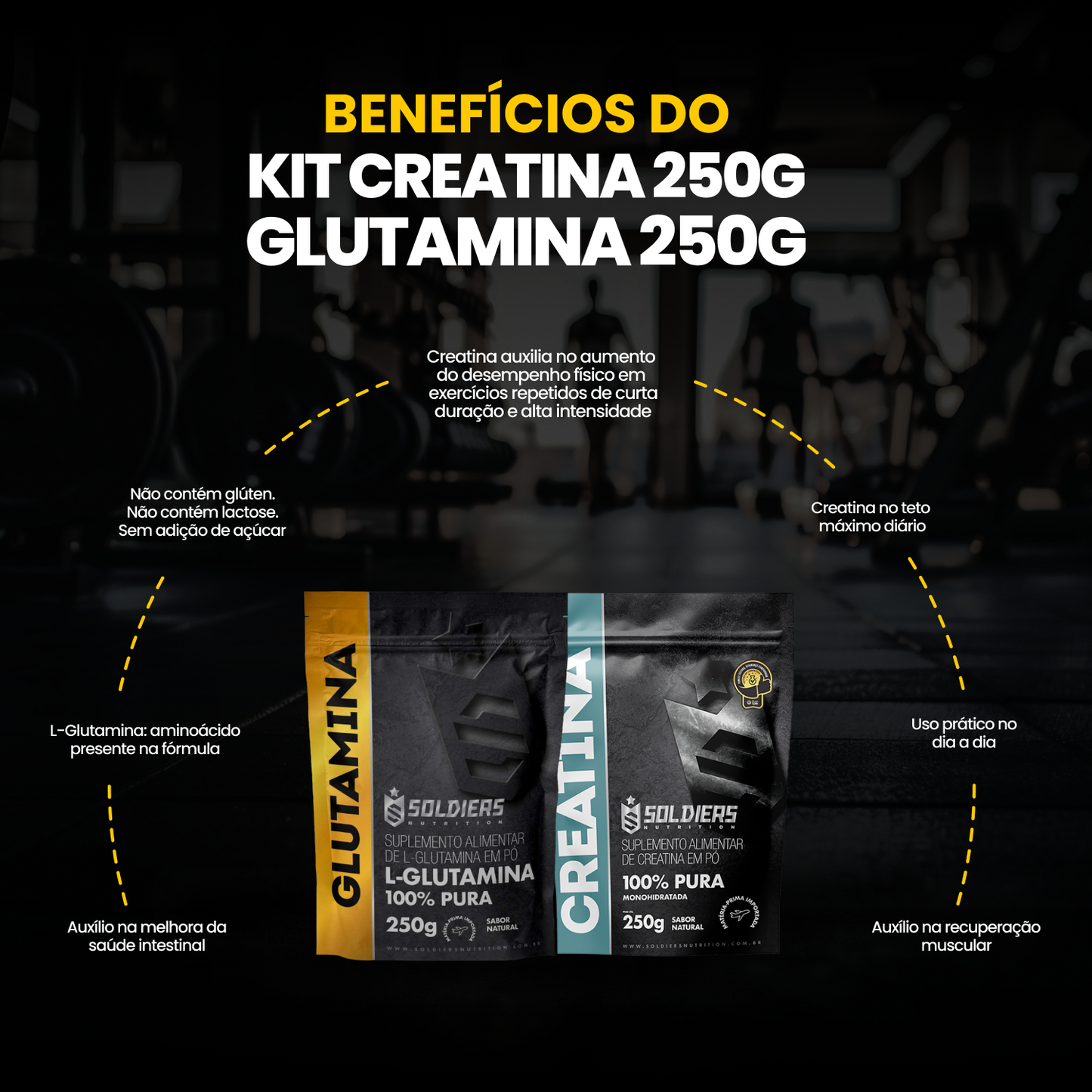 Kit Creatina Monohidrata 250g + L-Glutamina 250g