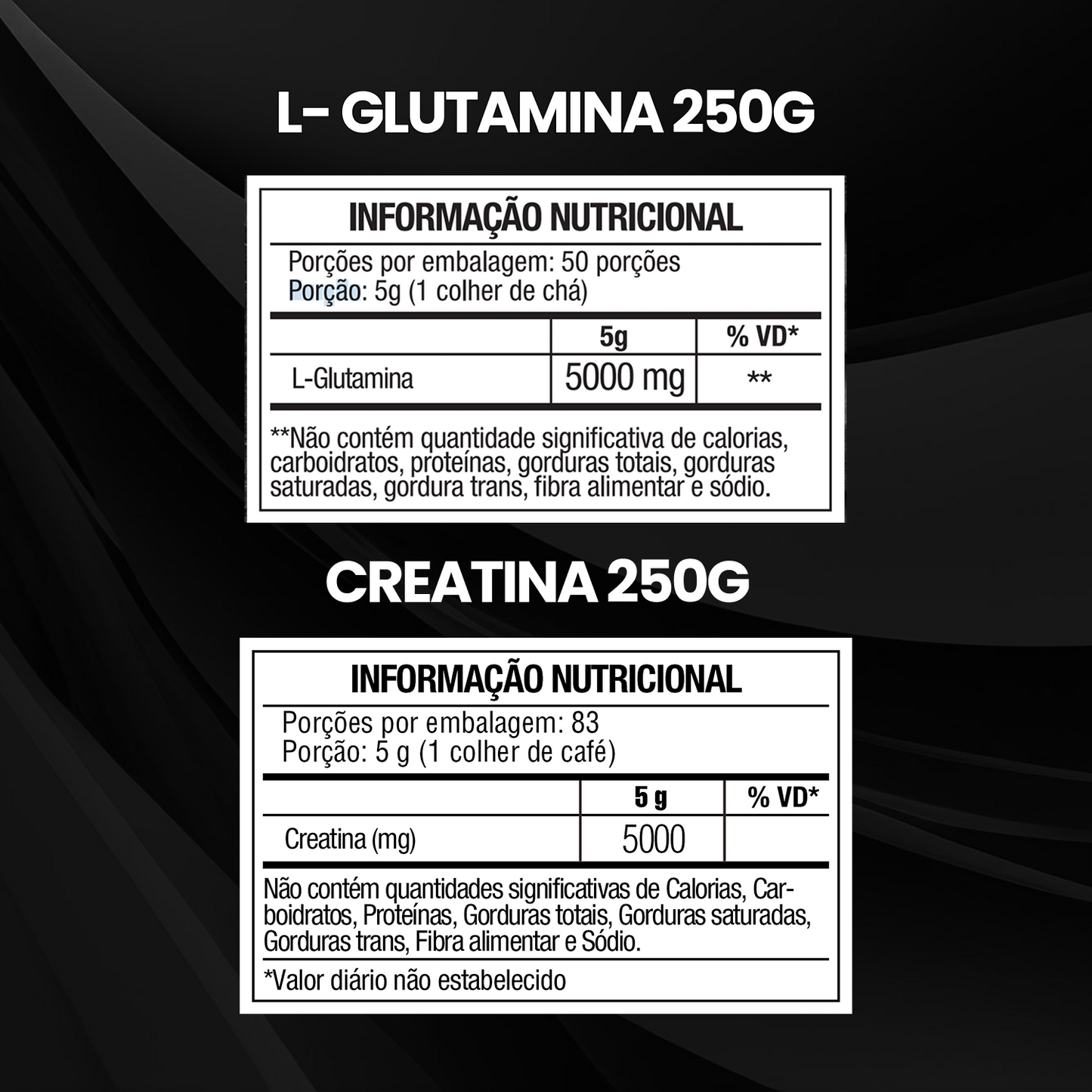 Kit Creatina Monohidrata 250g + L-Glutamina 250g