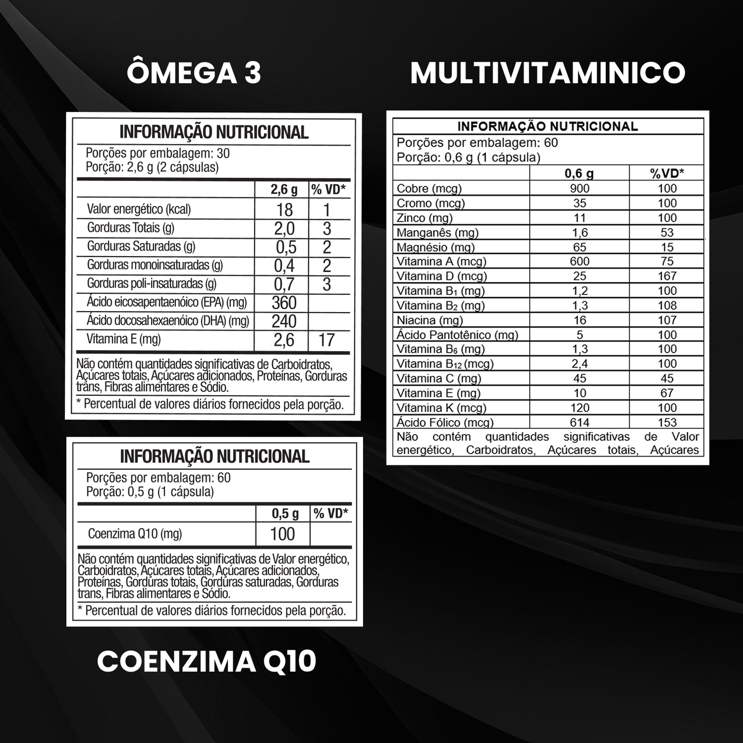Kit Multivitamínico + Ômega 3 1000mg + Coenzima Q10 100mg 60 Cáps