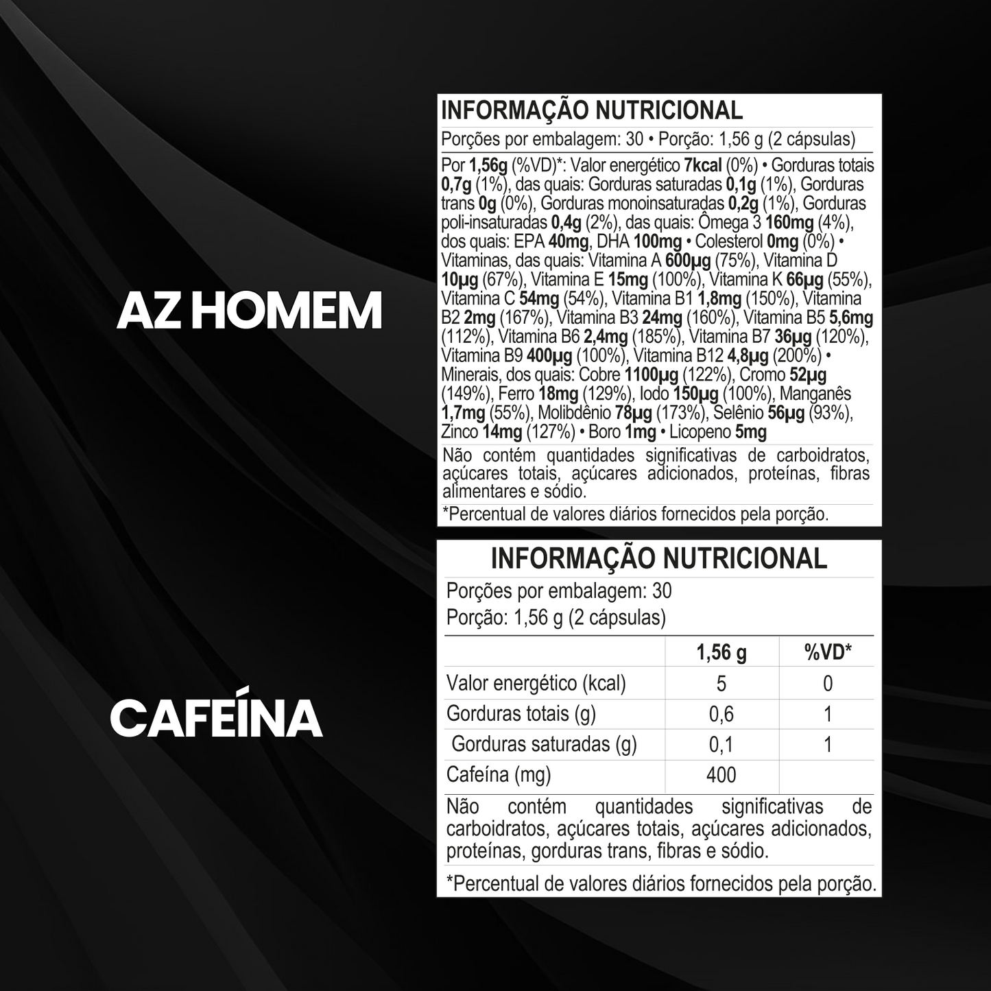 Kit Cafeína 400g 60 Cáps + AZ Homem 60 Cáps