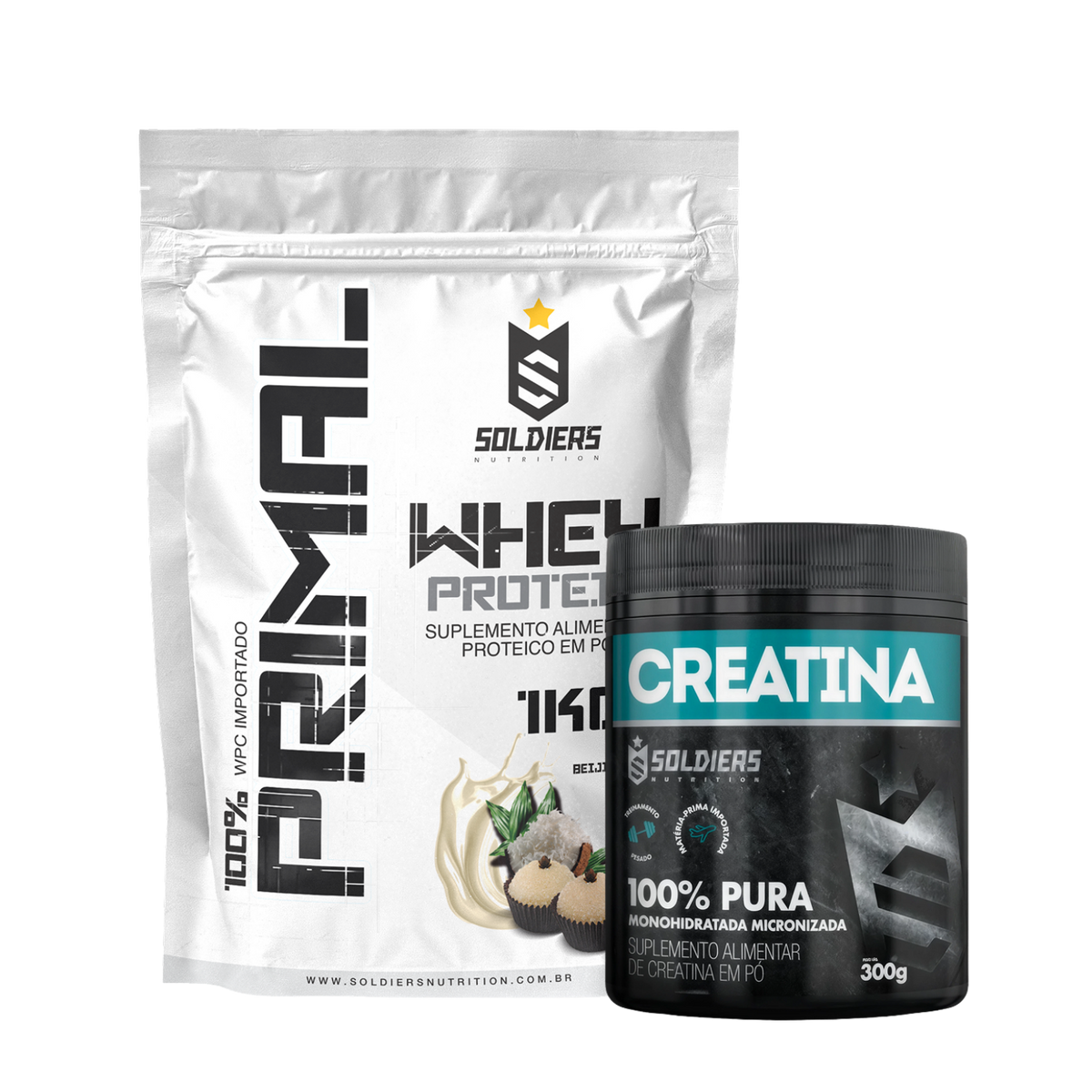 Kit Whey Protein Primal 1Kg + Creatina Monohidratada Pote 300g