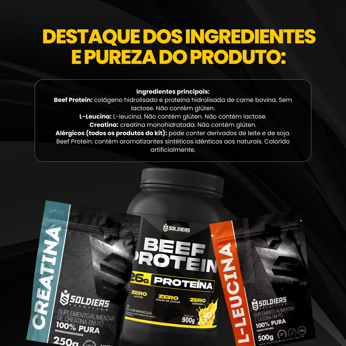 Kit Beef Protein 26g Proteína 900g + L - Leucina 250g + Creatina Monohidratada 250g