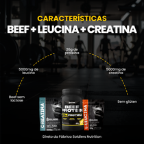 Kit Beef Protein 26g Proteína 900g + L - Leucina 250g + Creatina Monohidratada 250g