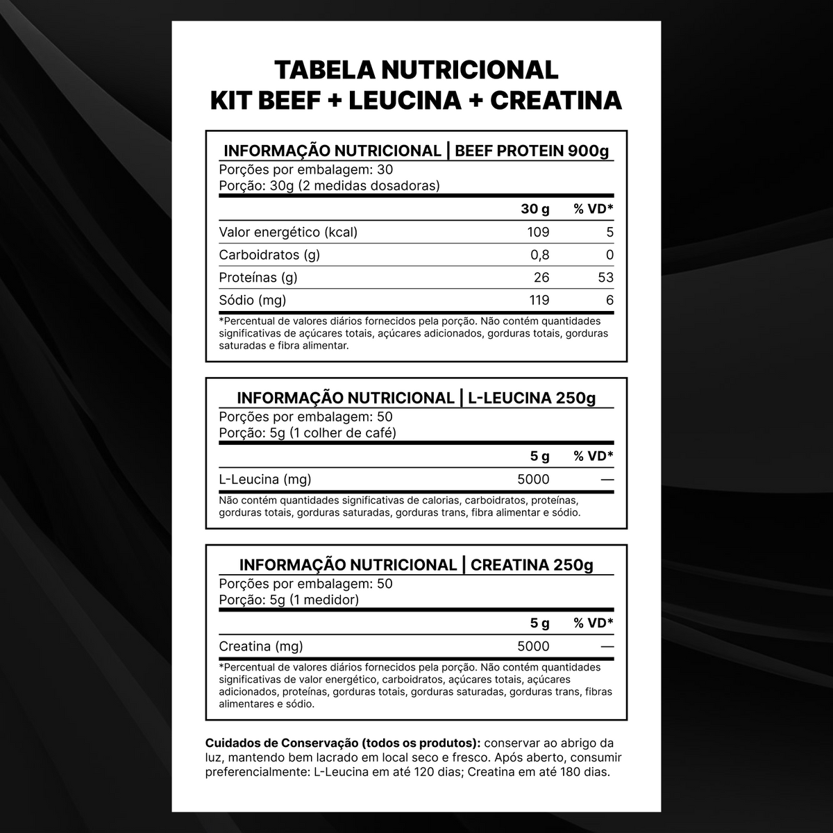 Kit Beef Protein 26g Proteína 900g + L - Leucina 250g + Creatina Monohidratada 250g