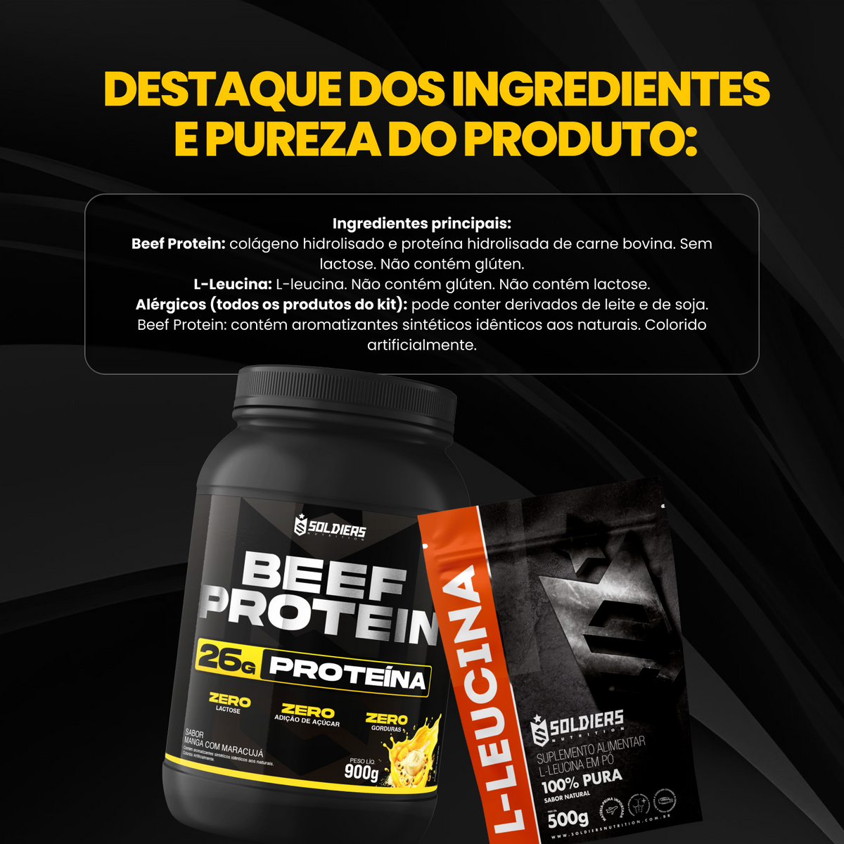 Kit Beef Protein 26g Proteína 900g + L - Leucina 250g