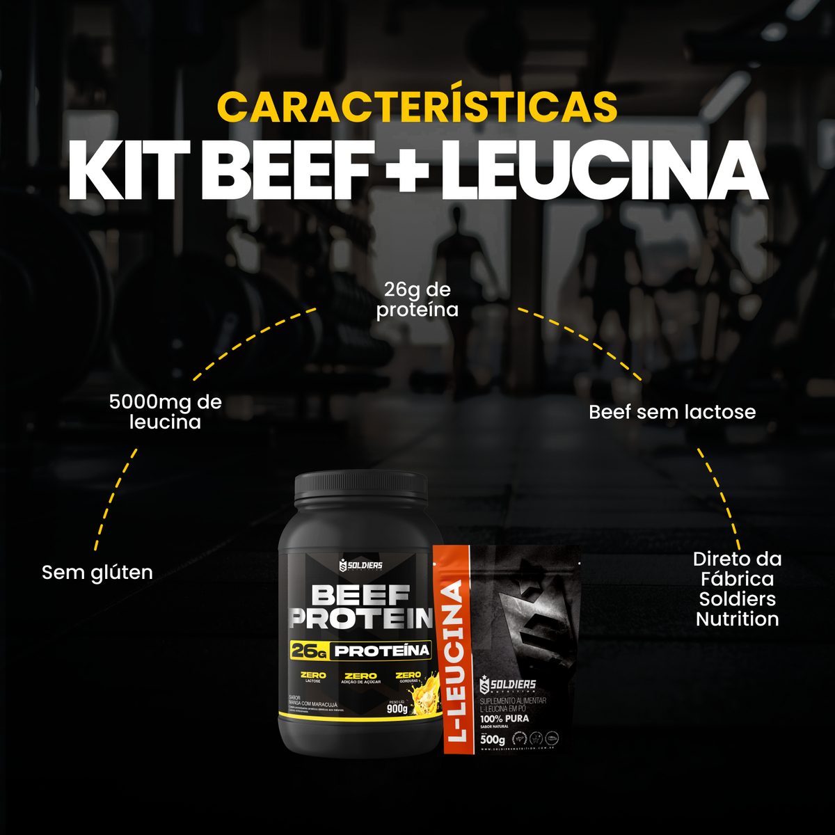 Kit Beef Protein 26g Proteína 900g + L - Leucina 250g