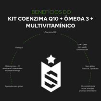 Kit Coenzima Q10 100mg - 60 Cáps + Ômega 3 1000mg - 60 Cáps + Multivitamínico - 60 Cáps