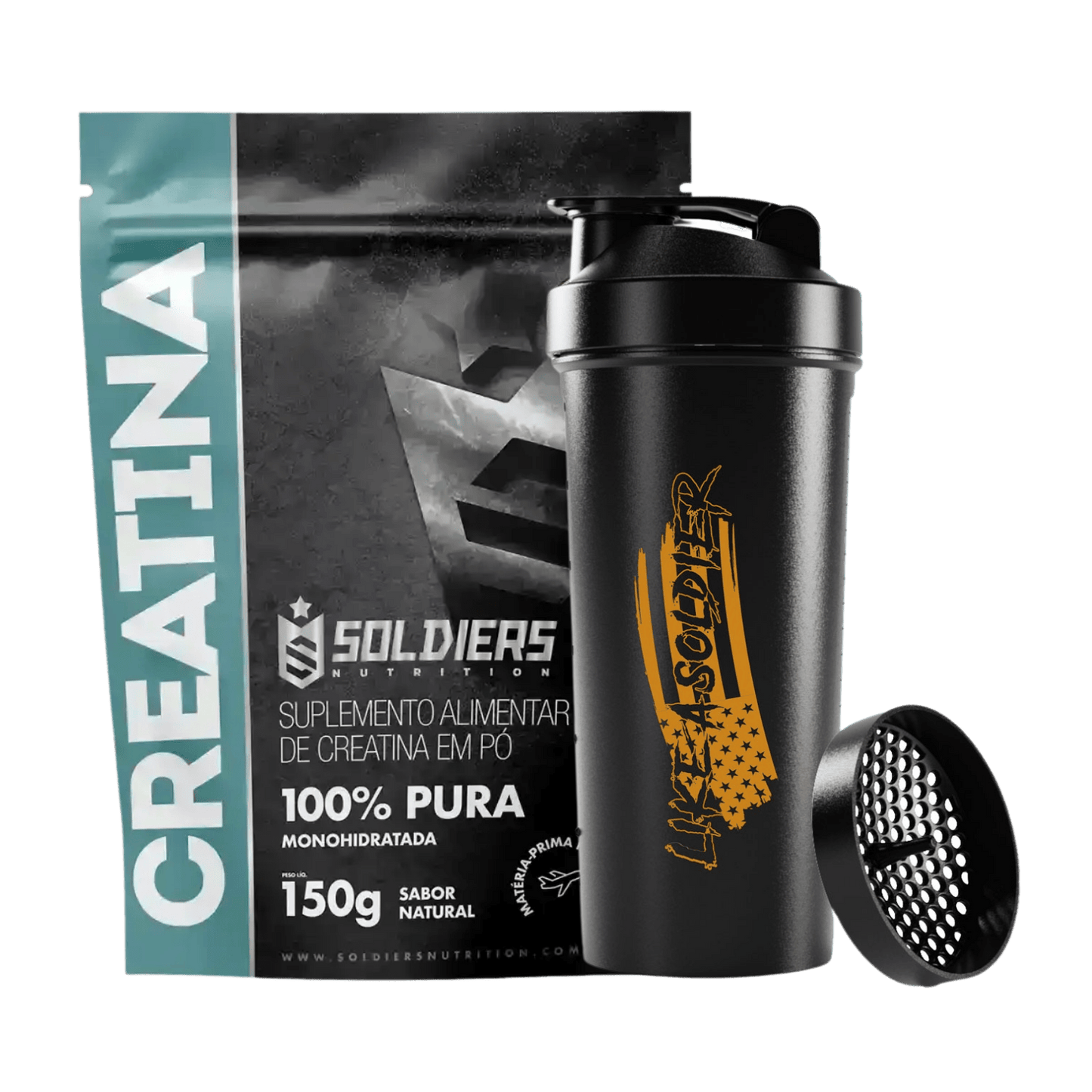 Kit: Creatina 150g + Coqueteleira Slim - Soldiers Nutrition