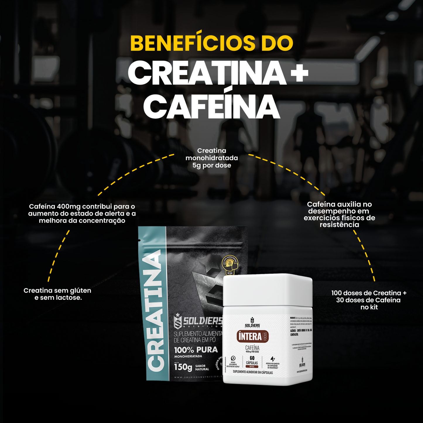 Kit Creatina Monohidratada 150g + Cafeína 400g 60 Cáps