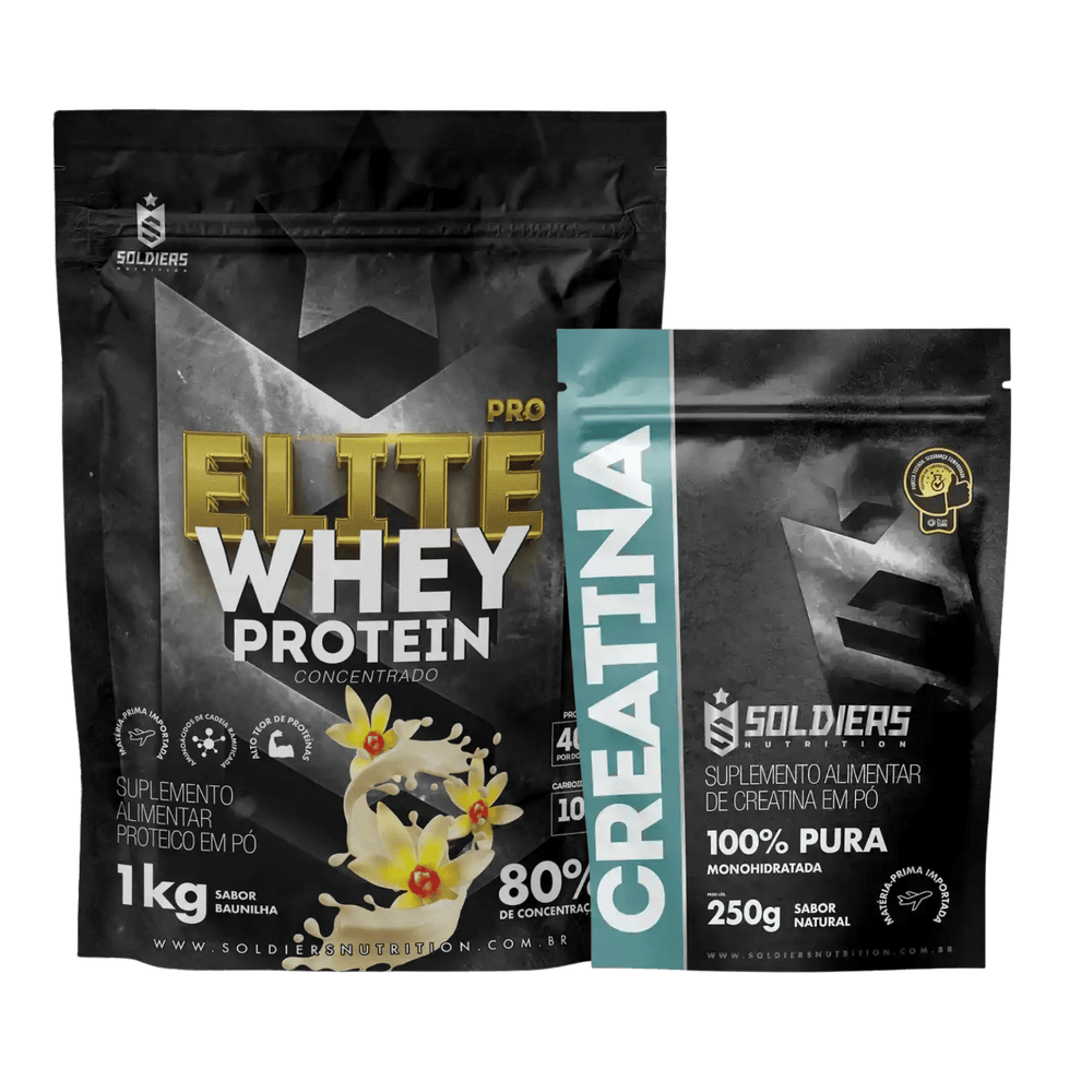 Kit: Elite Pro Whey Concentrado 80% 1kg + Creatina 250g - Soldiers Nutrition