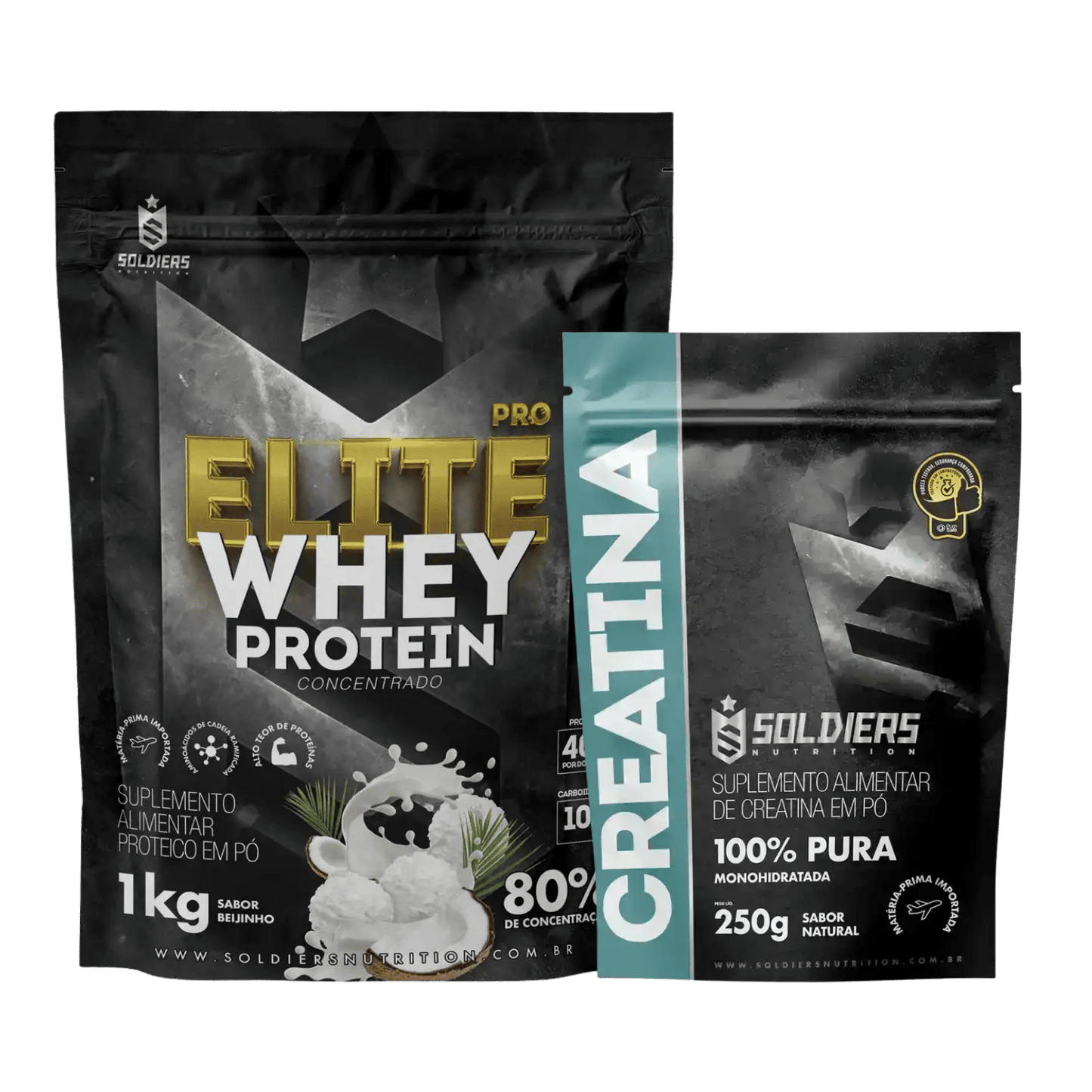Kit: Elite Pro Whey Concentrado 80% 1kg + Creatina 250g - Soldiers Nutrition