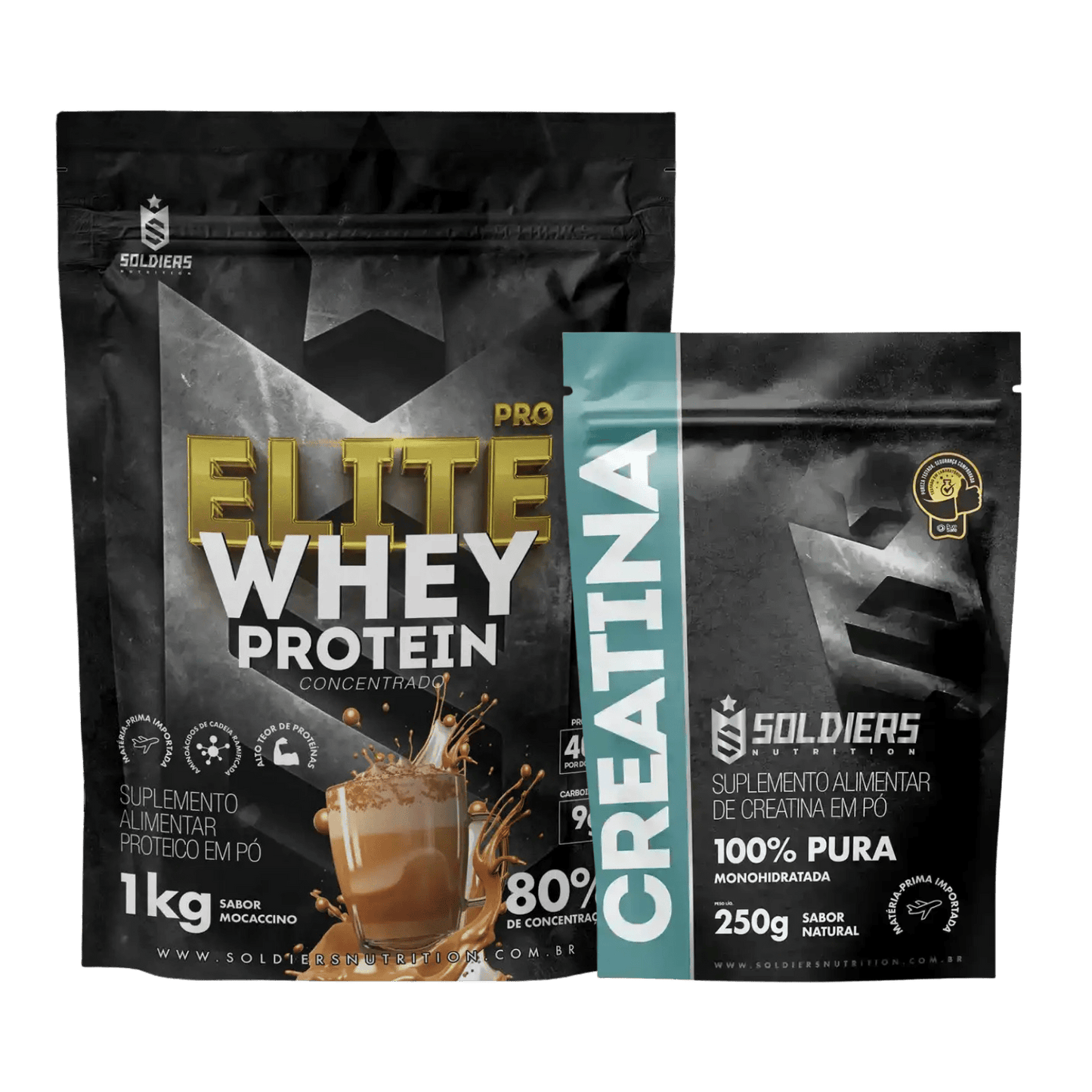 Kit: Elite Pro Whey Concentrado 80% 1kg + Creatina 250g - Soldiers Nutrition