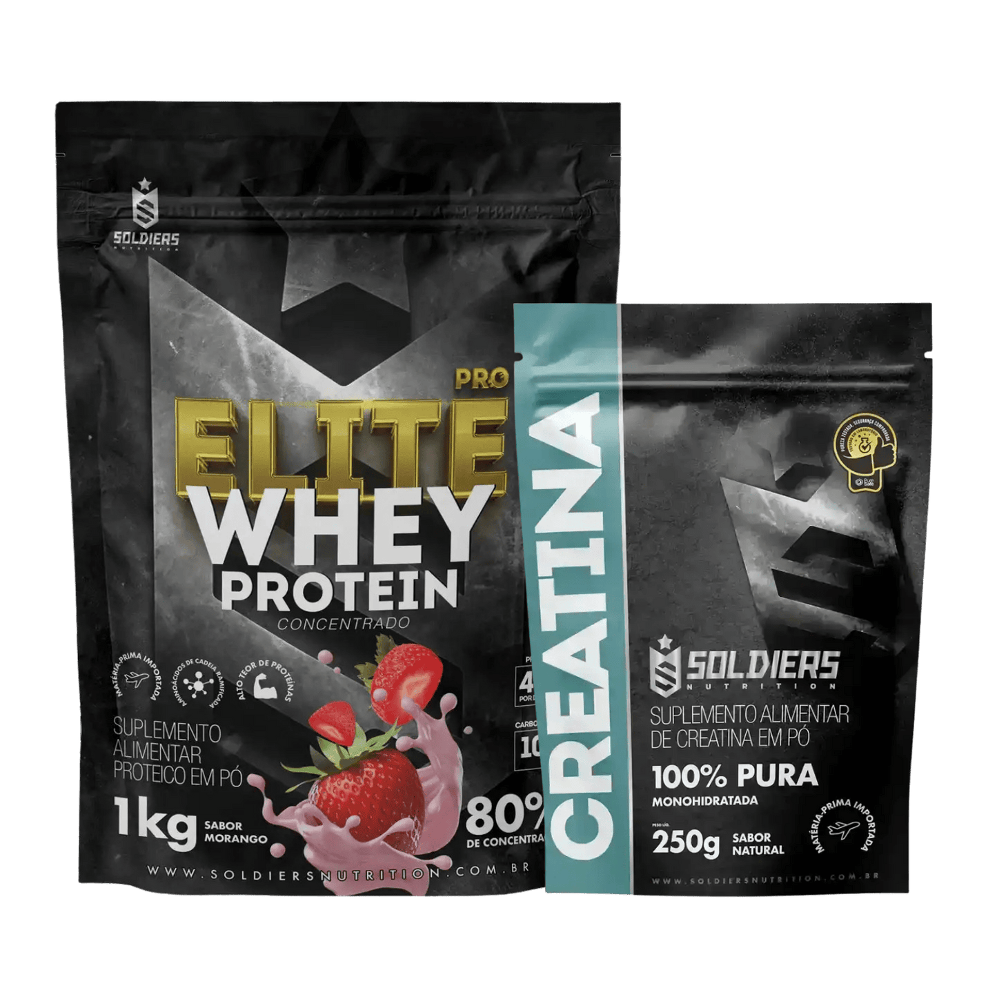 Kit: Elite Pro Whey Concentrado 80% 1kg + Creatina 250g - Soldiers Nutrition