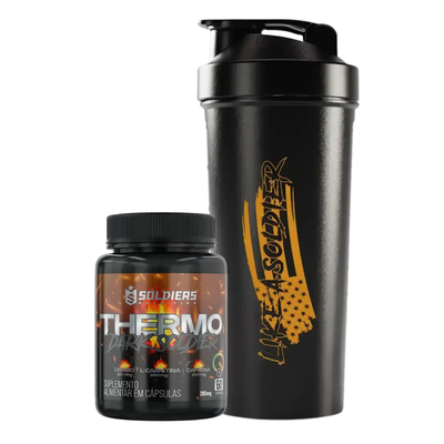 Kit Thermo Dark 200mg Cafeína 60 Cáps + Coqueteleira Slim Like a Soldier 600ml