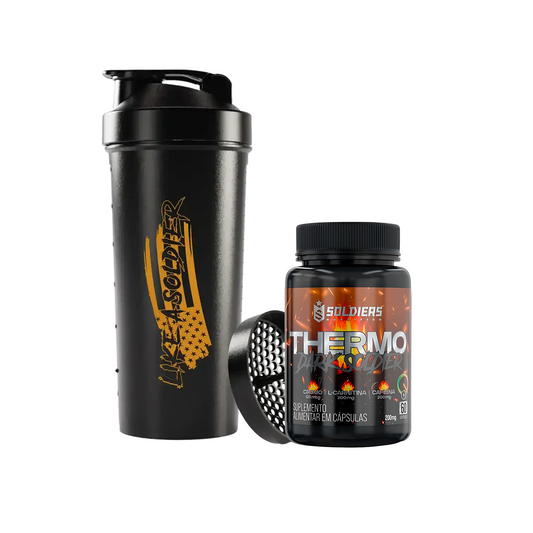 Kit Thermo Dark 200mg Cafeína 60 Cáps + Coqueteleira Slim Like a Soldier 600ml