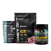Kit Whey Core 900g Baunilha + Pré-Treino Evoluition 300g Uva Verde com Melão + Creatina 150g