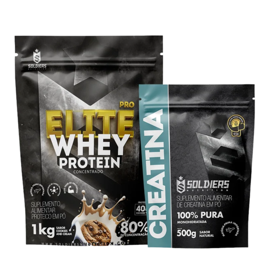 Kit Whey Elite Pro Concentrado 80% 1Kg + Creatina 500g