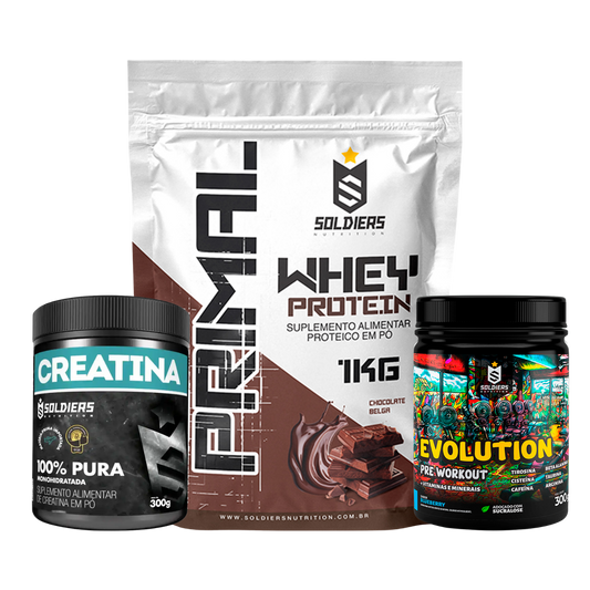 Kit: Whey Primal 1Kg + Creatina 300g + Pré Treino Evolution 300g - Soldiers Nutrition