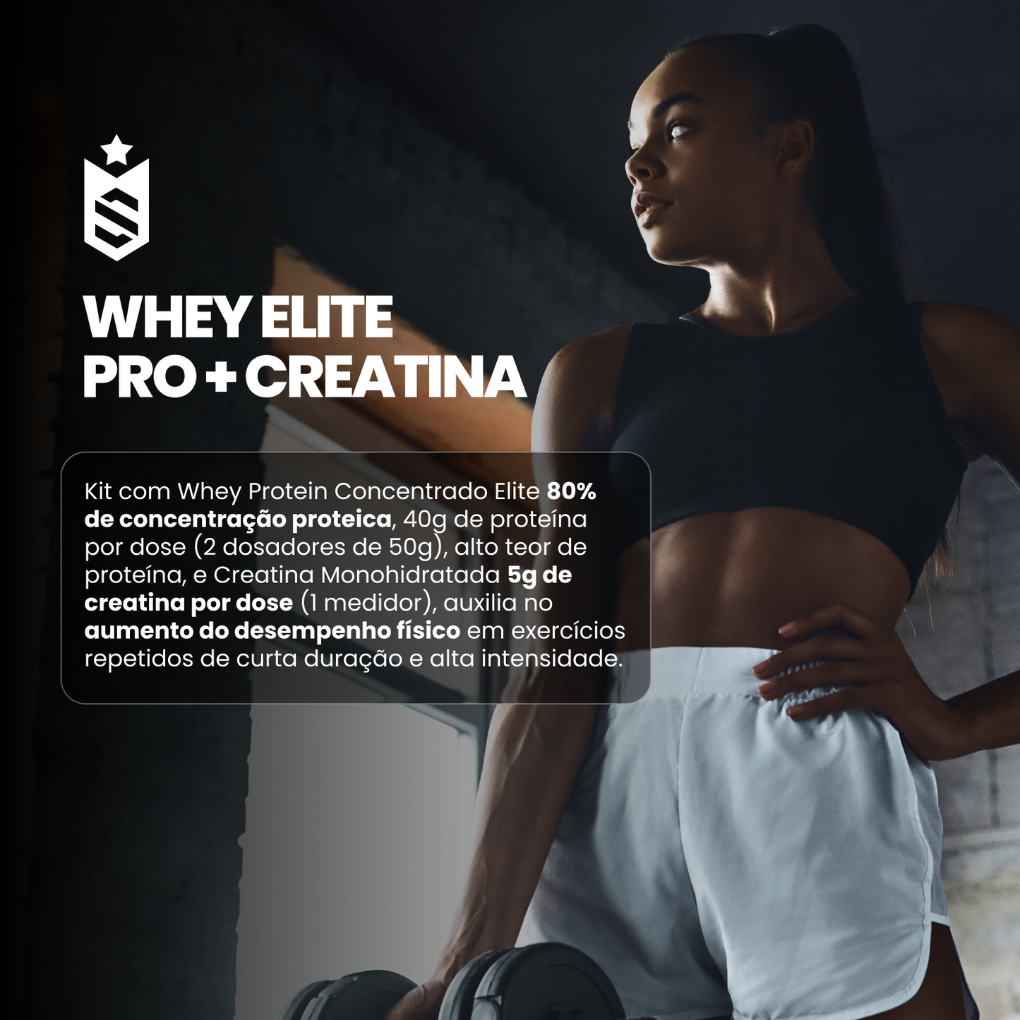 Kit Whey Elite Pro Concentrado 80% 1Kg + Creatina 500g