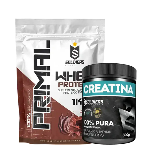 Kit Whey Protein Primal 1Kg + Creatina Monohidratada Pote 300g