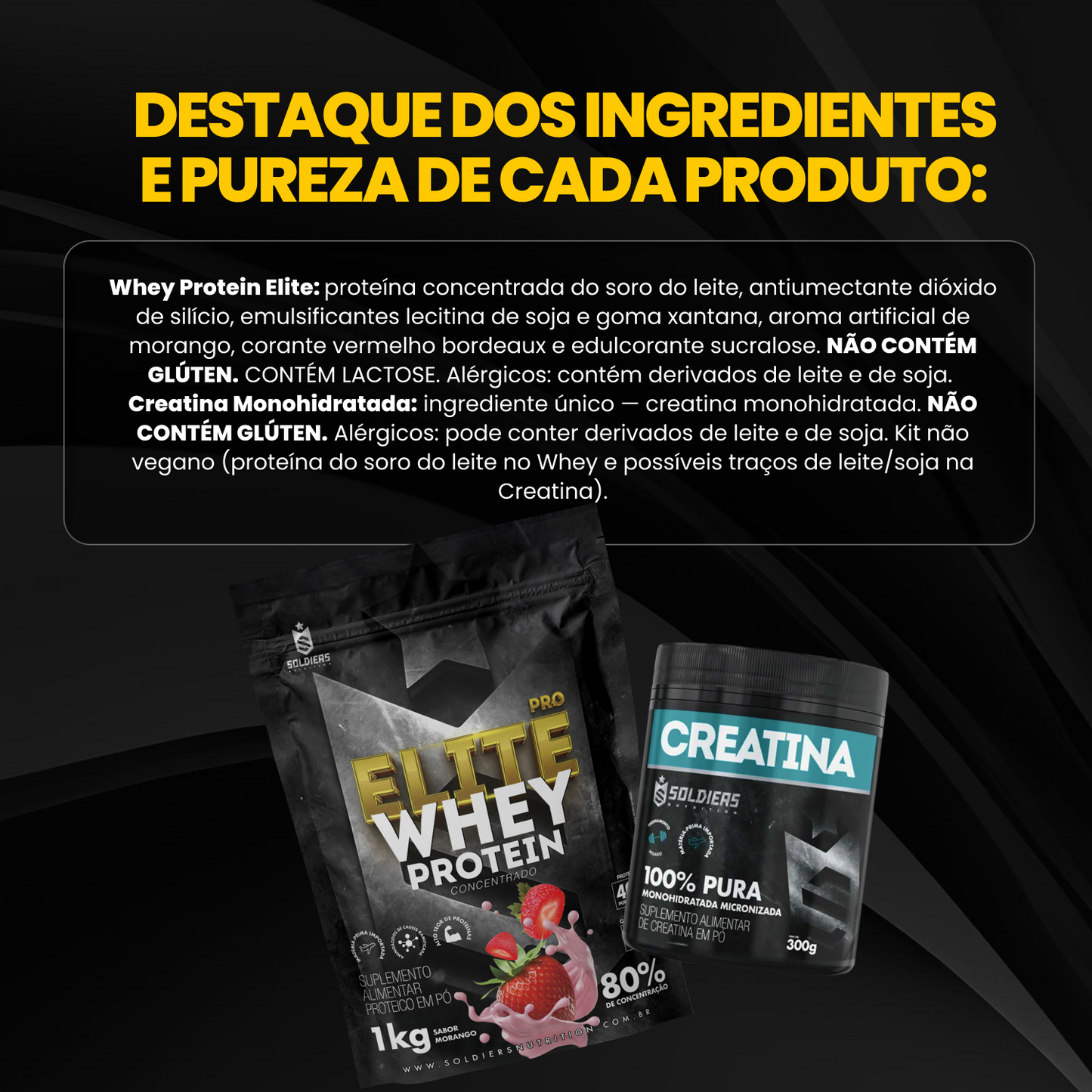 Kit Whey Protein Elite Pro 1kg + Creatina Monohidratada Pote 300g