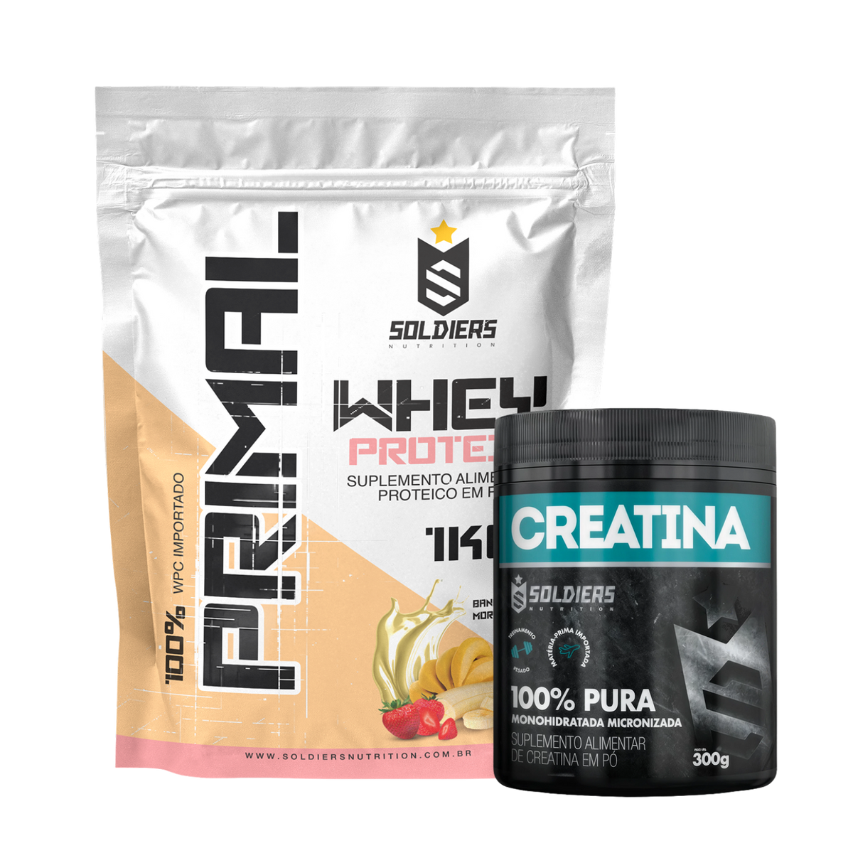 Kit Whey Protein Primal 1Kg + Creatina Monohidratada Pote 300g