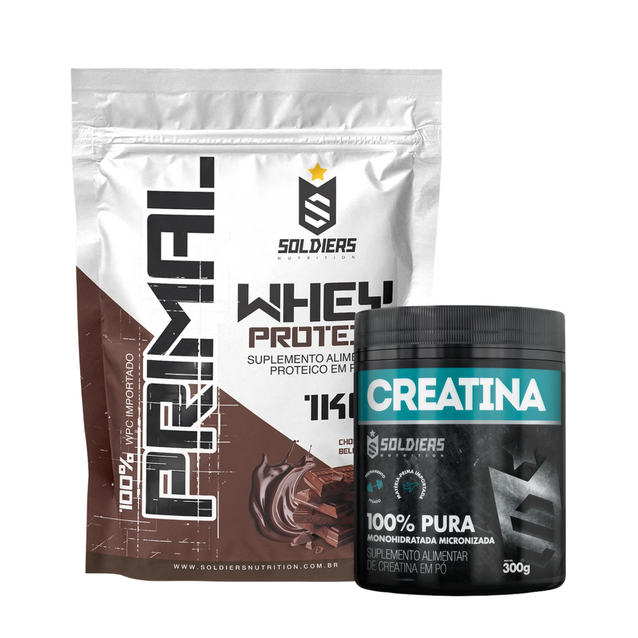 Kit Whey Protein Primal 1Kg + Creatina Monohidratada Pote 300g