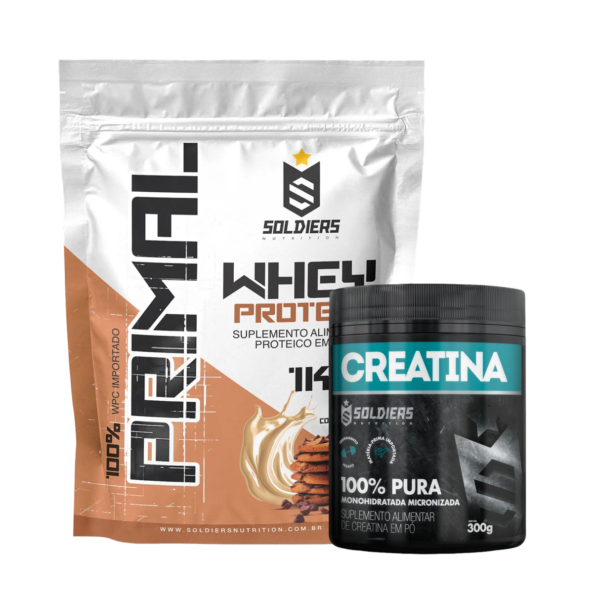 Kit Whey Protein Primal 1Kg + Creatina Monohidratada Pote 300g