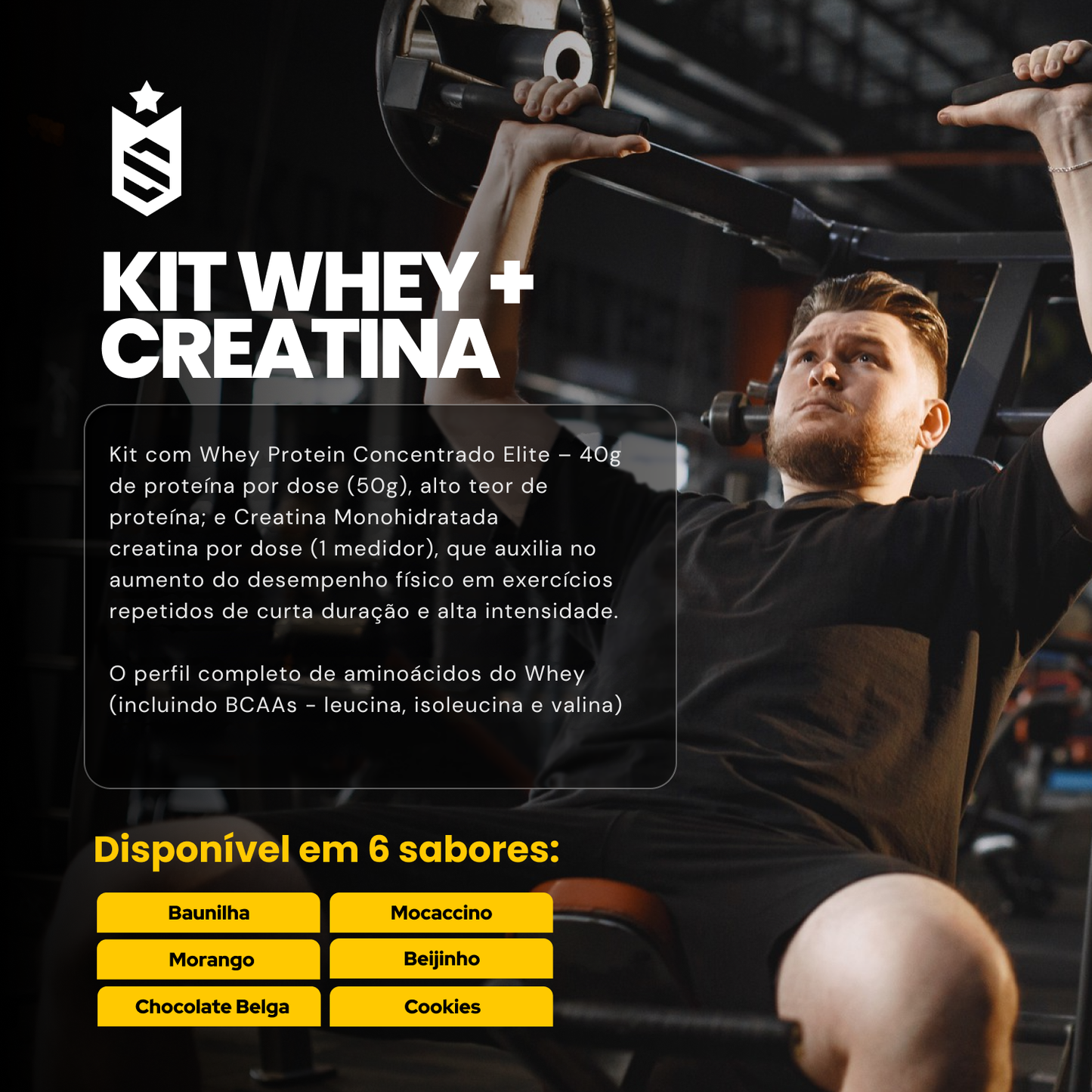 Kit Whey Protein Elite Pro 1kg + Creatina Monohidratada Pote 300g