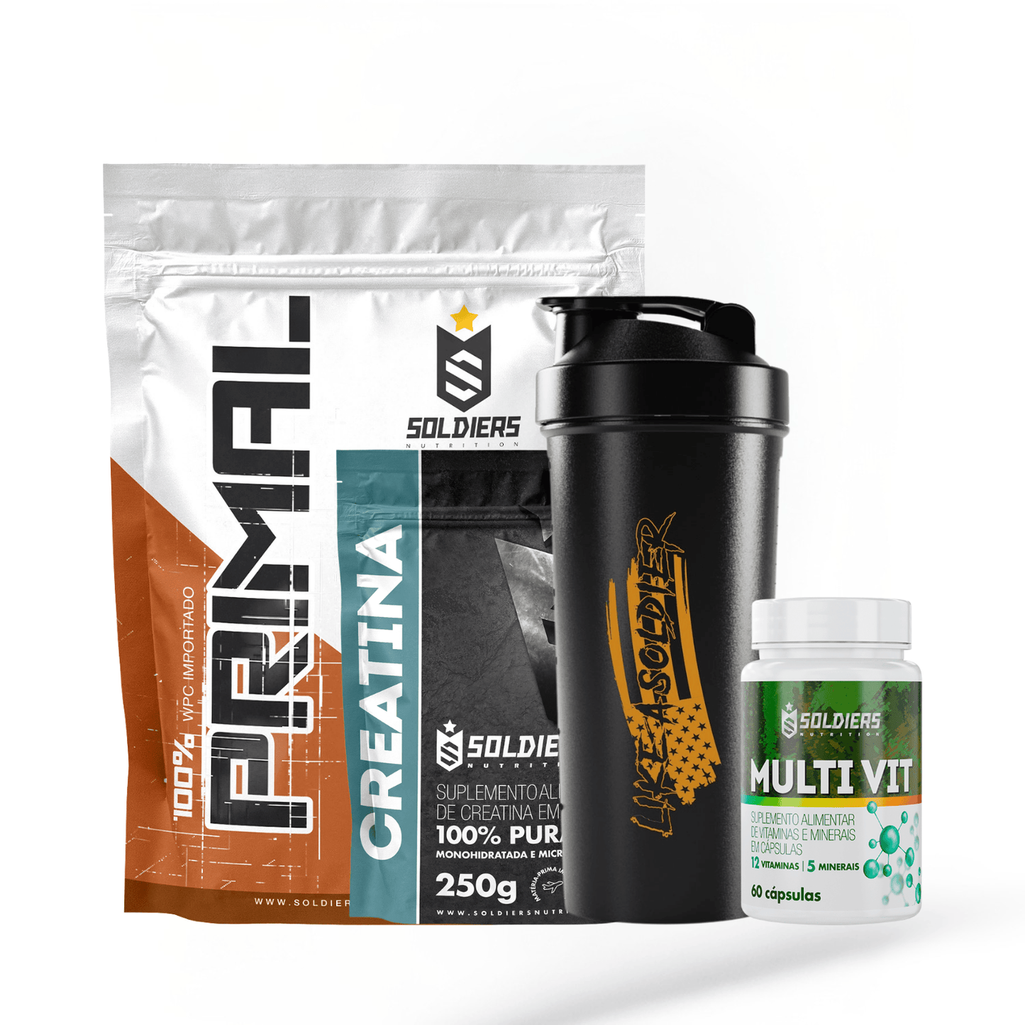 KIT PRIMEIRO PASSO Whey 1Kg, Creatina, Multivitamínico e Coqueteleira