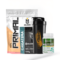 KIT PRIMEIRO PASSO Whey 1Kg, Creatina, Multivitamínico e Coqueteleira