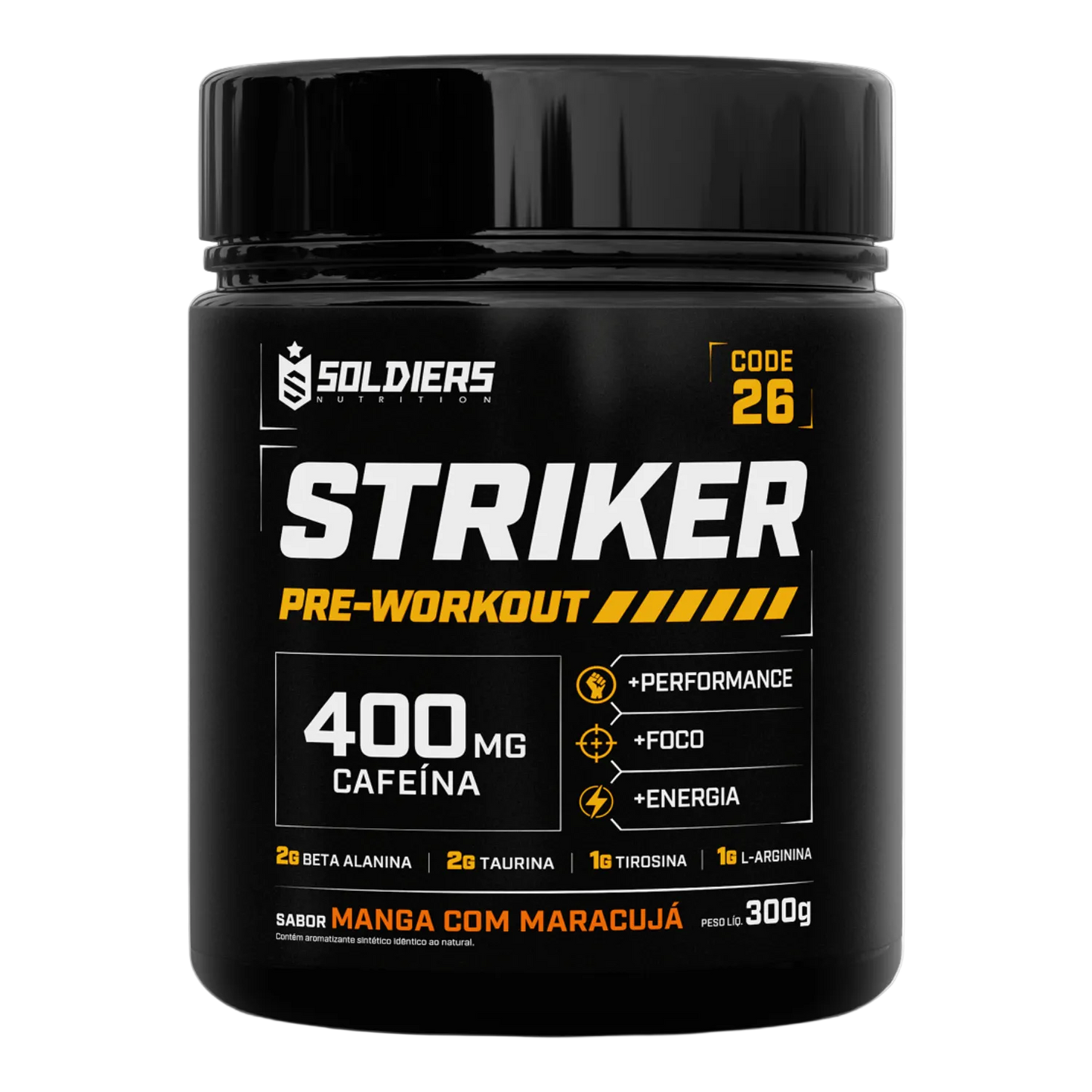 Pré-Treino Striker - 300g - 20 Doses - 400mg Cafeína