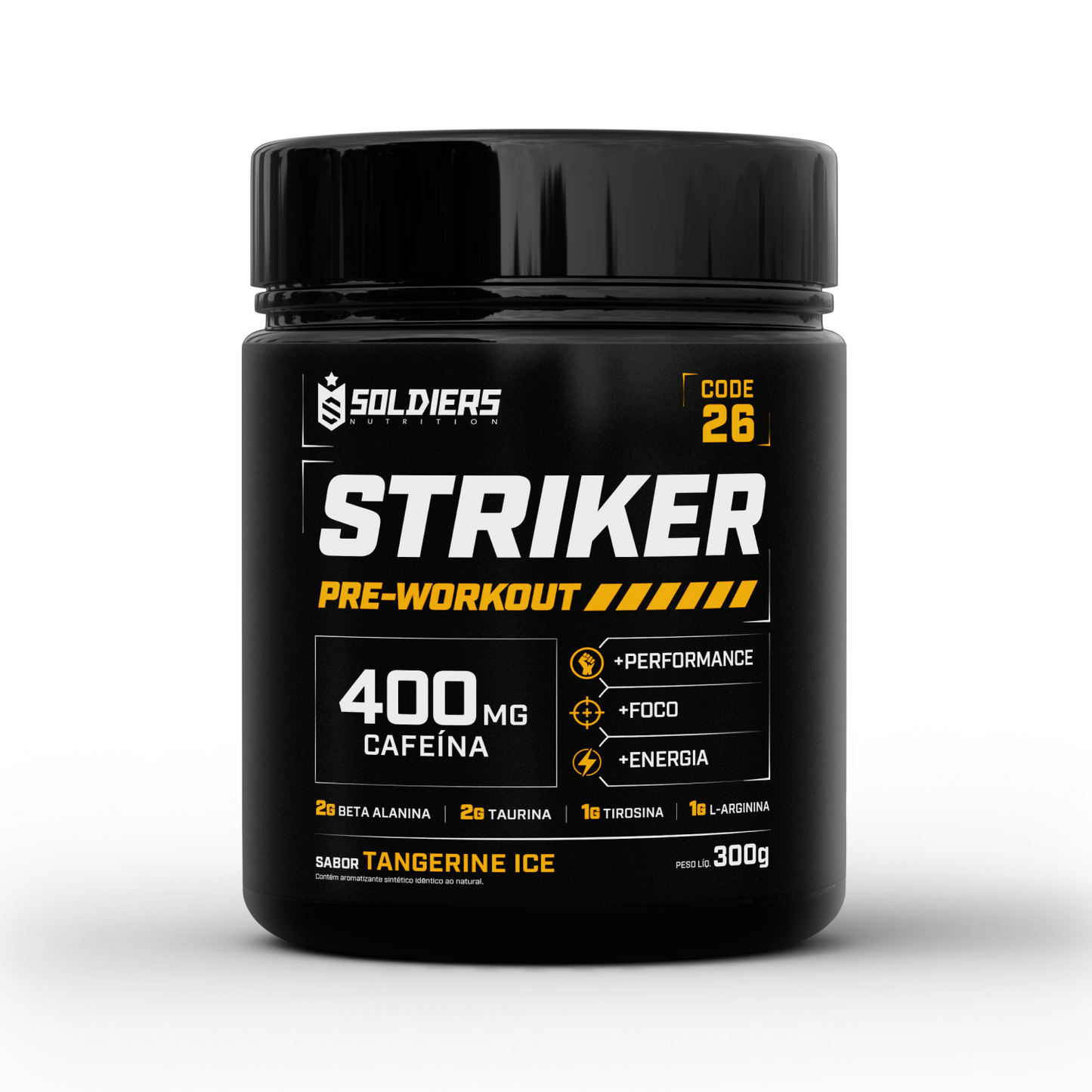 Pré-Treino Striker 300g Suplemento Alimentar em Pó 400mg Cafeína 20 Doses - Soldiers Nutrition