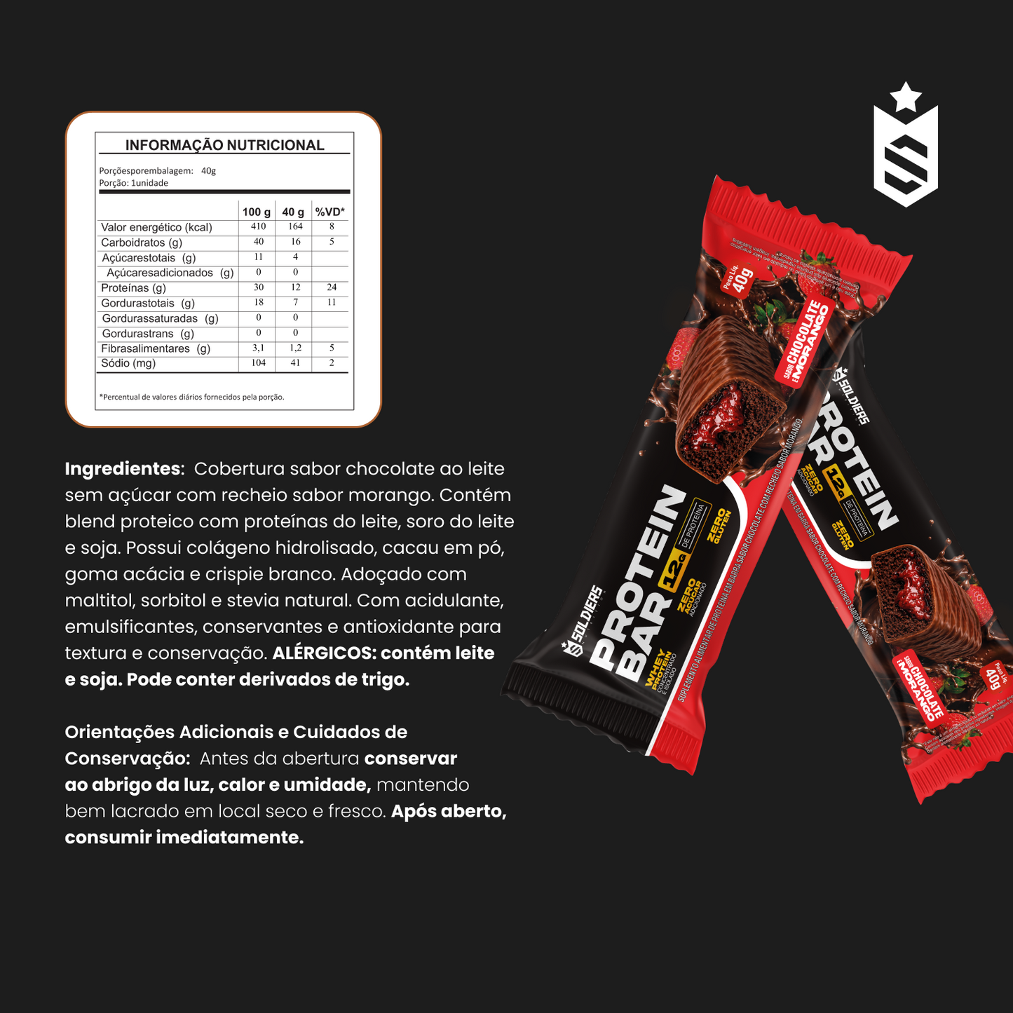 Barra De Proteína 40g Caixa c/ 12 Un - Soldiers Nutrition