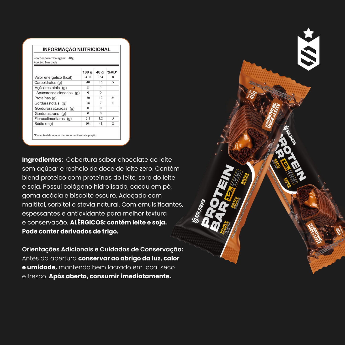 Barra De Proteína 40g Caixa c/ 12 Un - Soldiers Nutrition