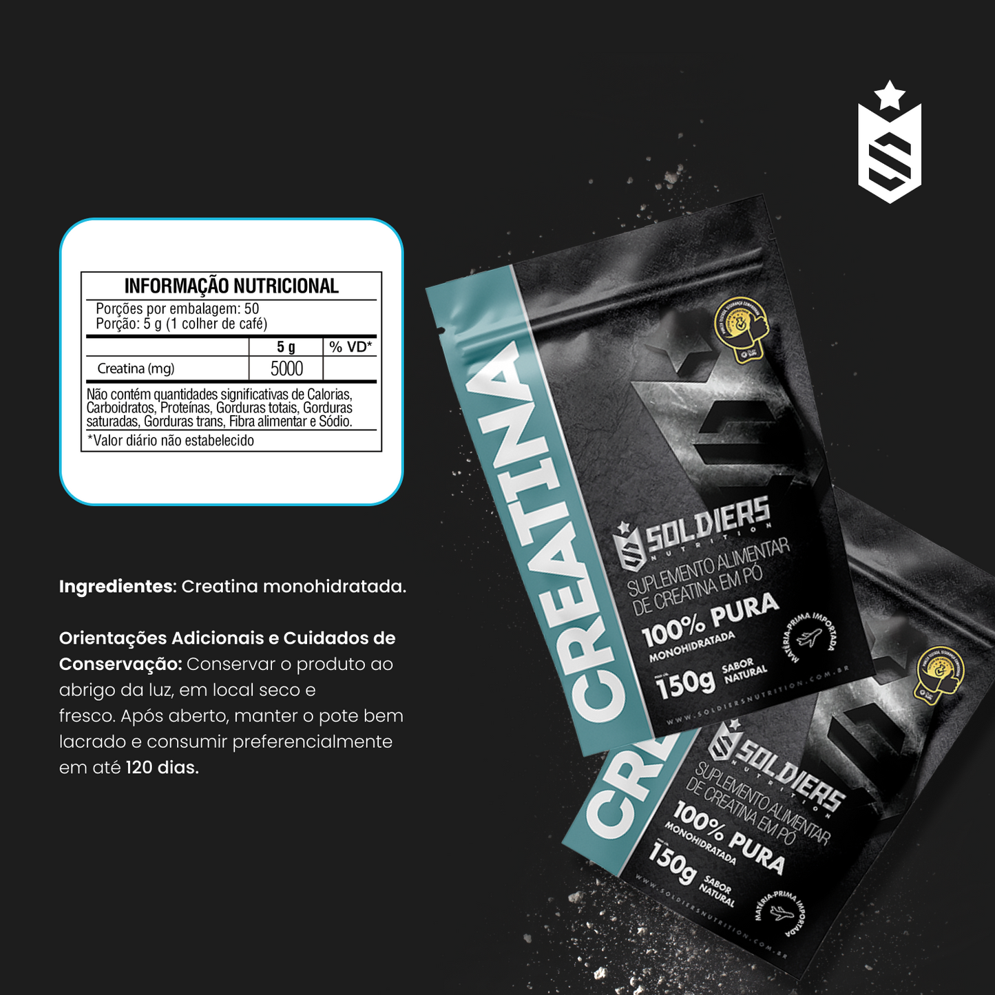 Creatina Monohidratada 150g - 100% Pura Importada - Soldiers Nutrition
