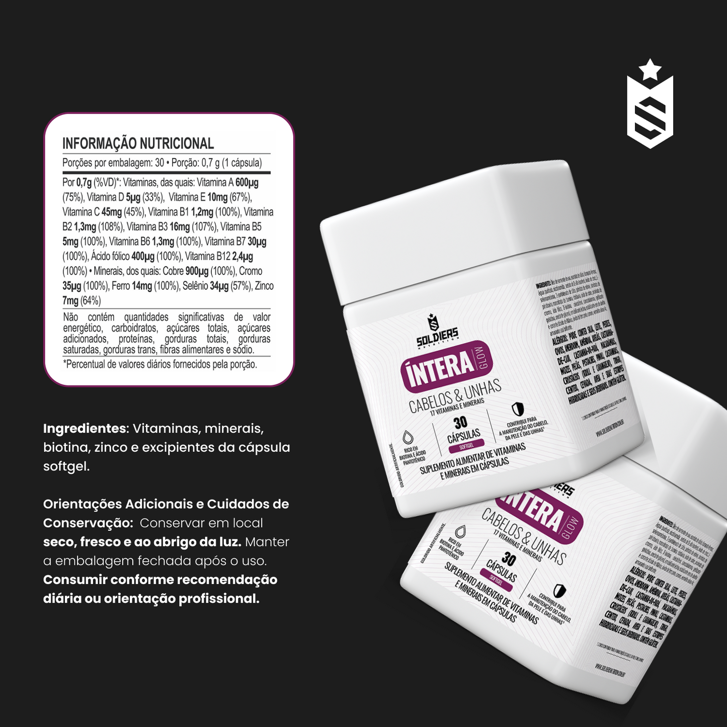 Multivitamínico Cabelos & Unhas 30 Cáps - Íntera Glow