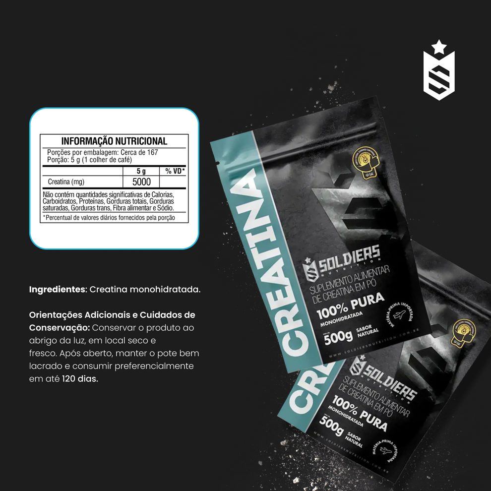 Creatina Monohidratada 500g - 100% Pura Importada - Soldiers Nutrition