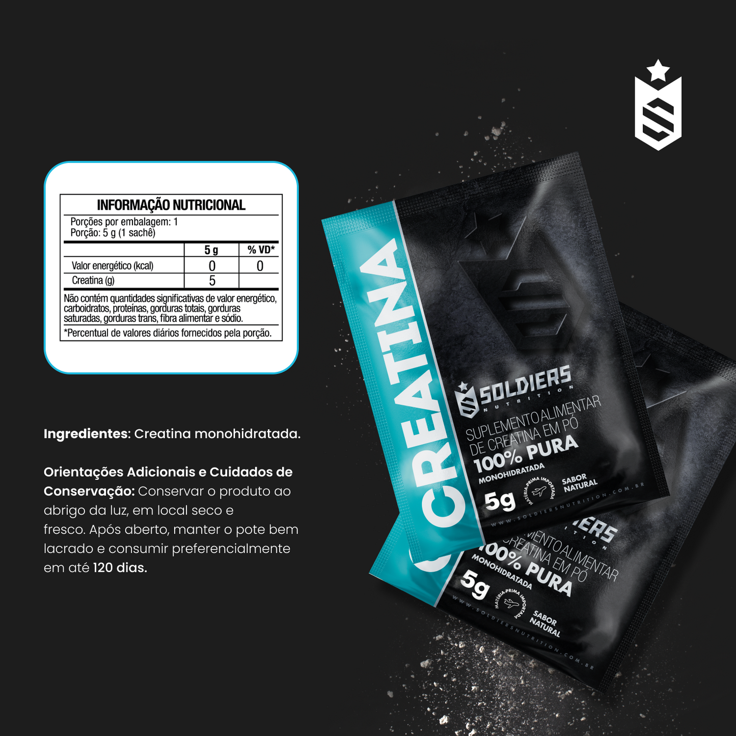Creatina Monohidratada 30 Sachê De 5g - Soldiers Nutrition