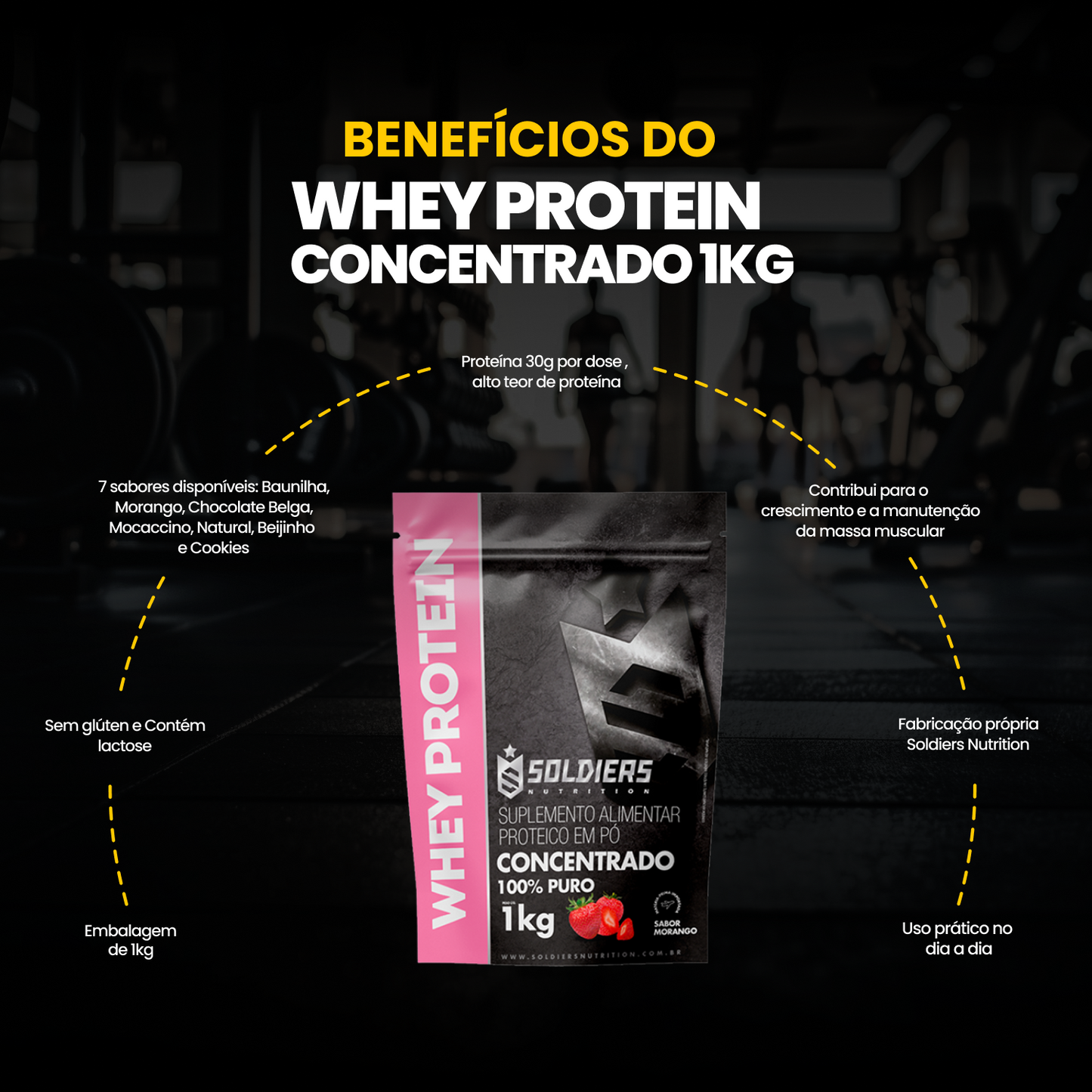 Whey Protein Concentrado 1kg - Morango