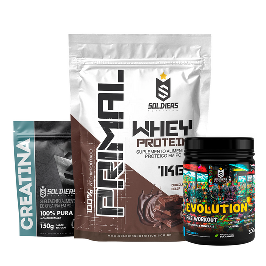 Kit Whey Primal 1Kg + Creatina 300g + Pré Treino Evolution 300g